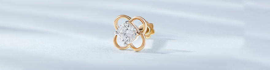 Floral Orbit Gold and Diamond Nose Pin