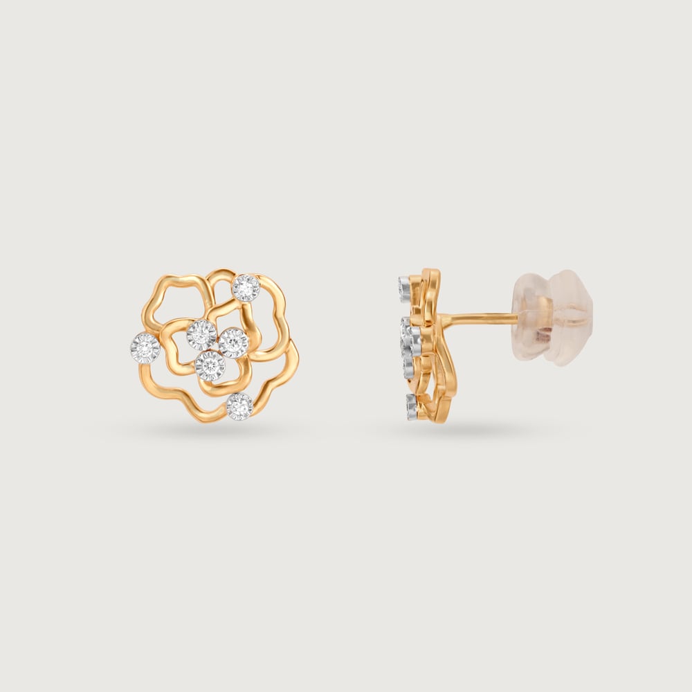 Blooming Radiance 14 Kt Gold & Diamond Stud Earrings,,hi-res thumbnail 4