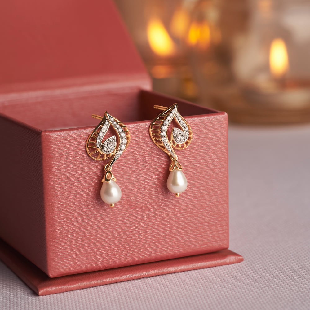 Radiant Diya Pearl Diamond Drop Earrings