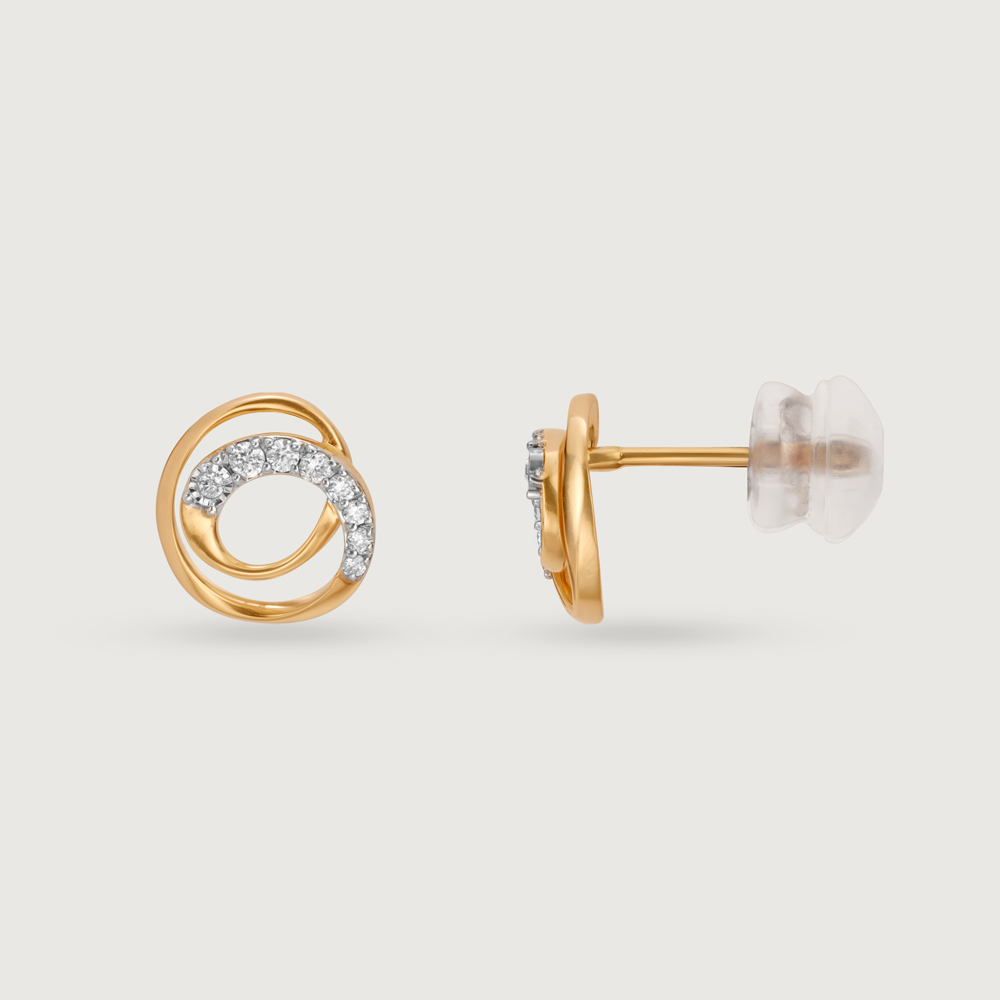 Swirl Elegance 14 Kt Gold & Diamond Stud Earrings,,hi-res thumbnail 4