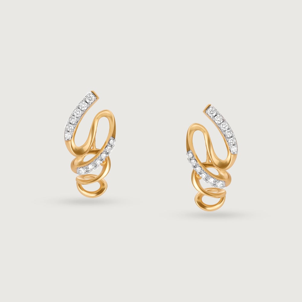 Swirling Breeze 14 Kt Gold & Diamond Stud Earrings,,hi-res thumbnail 3