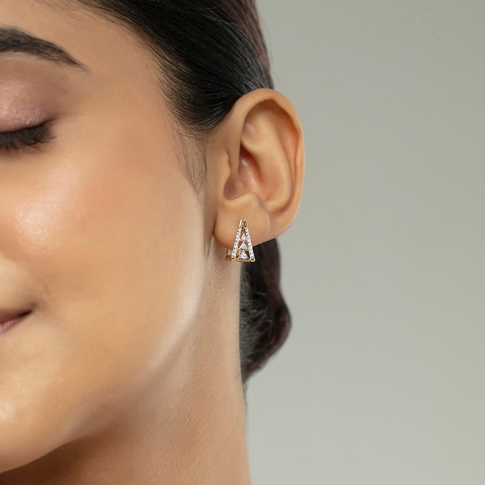 Geo Luxe Gold & Diamond Hoop Earrings,,hi-res thumbnail 2
