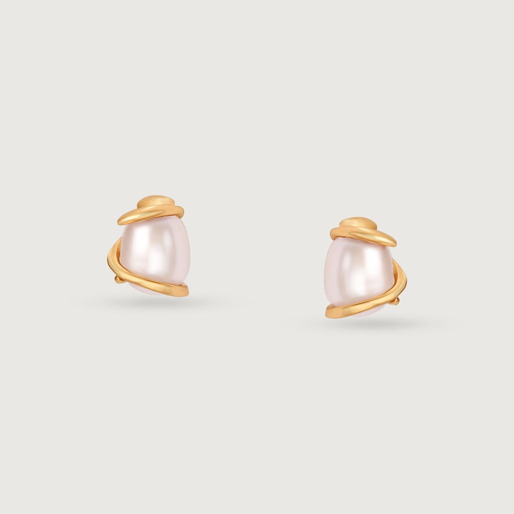 Graceful Allure 14 Kt Gold & Pearl Stud Earrings,,hi-res thumbnail 3
