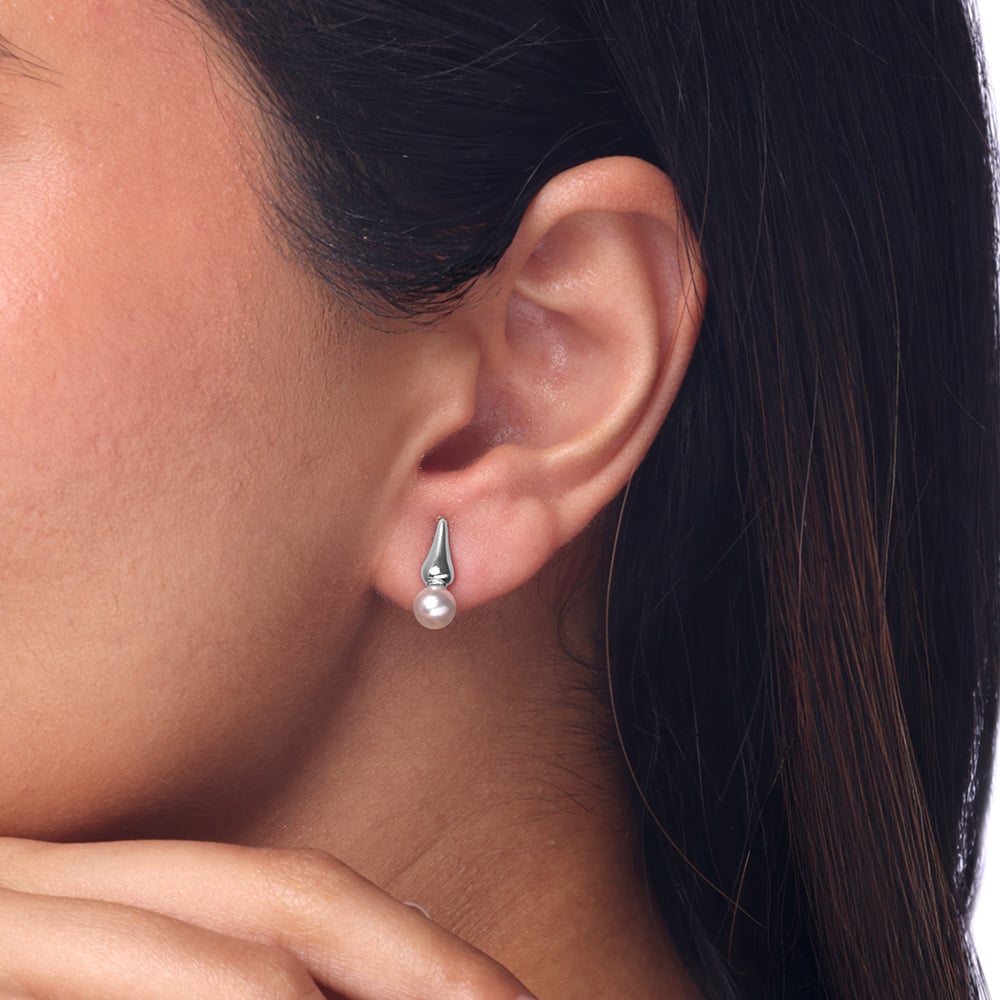 Pearl Bloom Silver Stud Earrings,,hi-res thumbnail 2