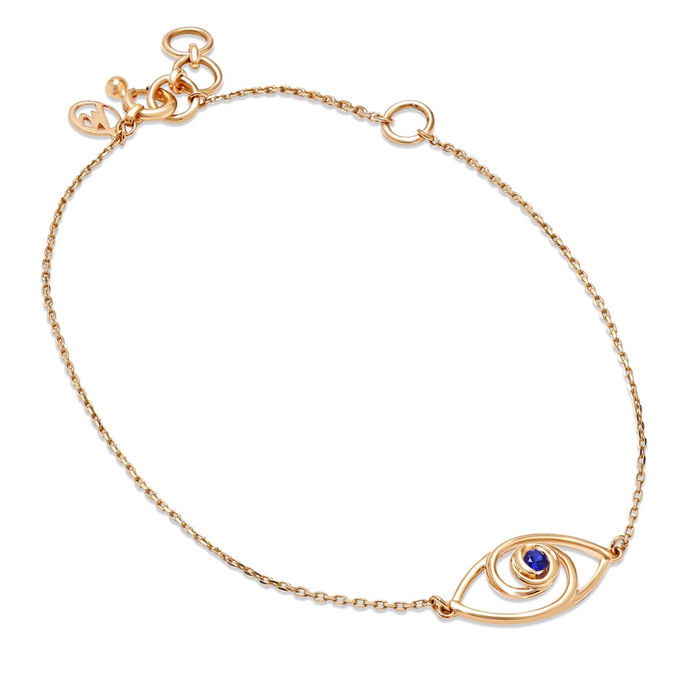14KT Yellow Gold Wavy Evil Eye Bracelet,,hi-res thumbnail 5