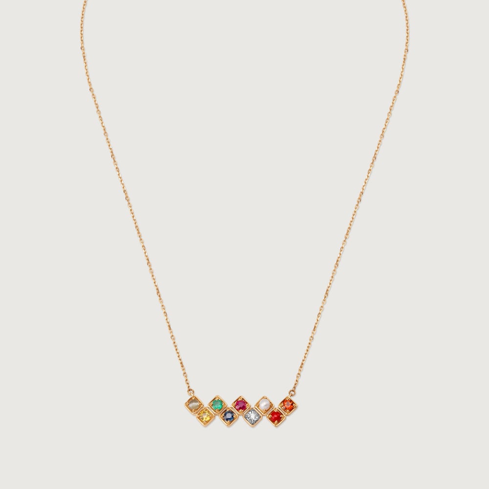Gemstone Symphony 14KT The Navratna Pendant Chain,,hi-res thumbnail 3