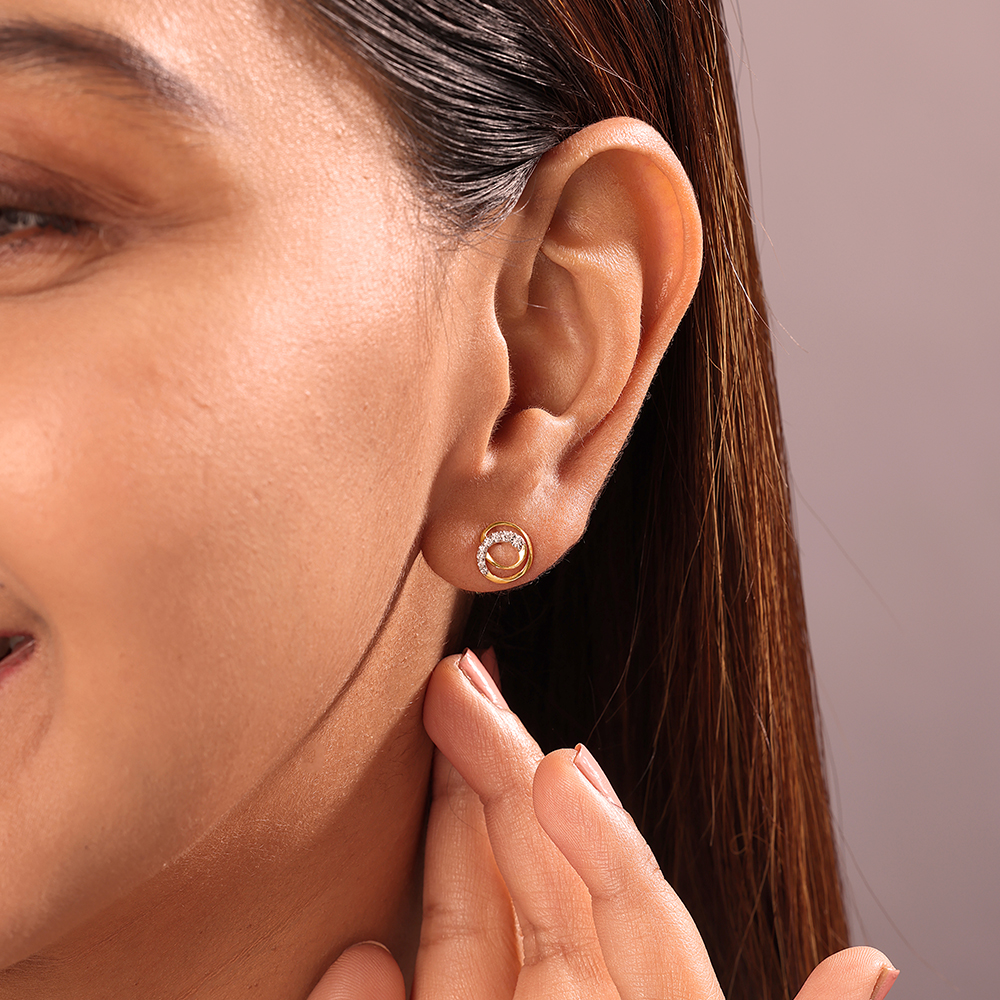 Swirl Elegance 14 Kt Gold & Diamond Stud Earrings,,hi-res thumbnail 2