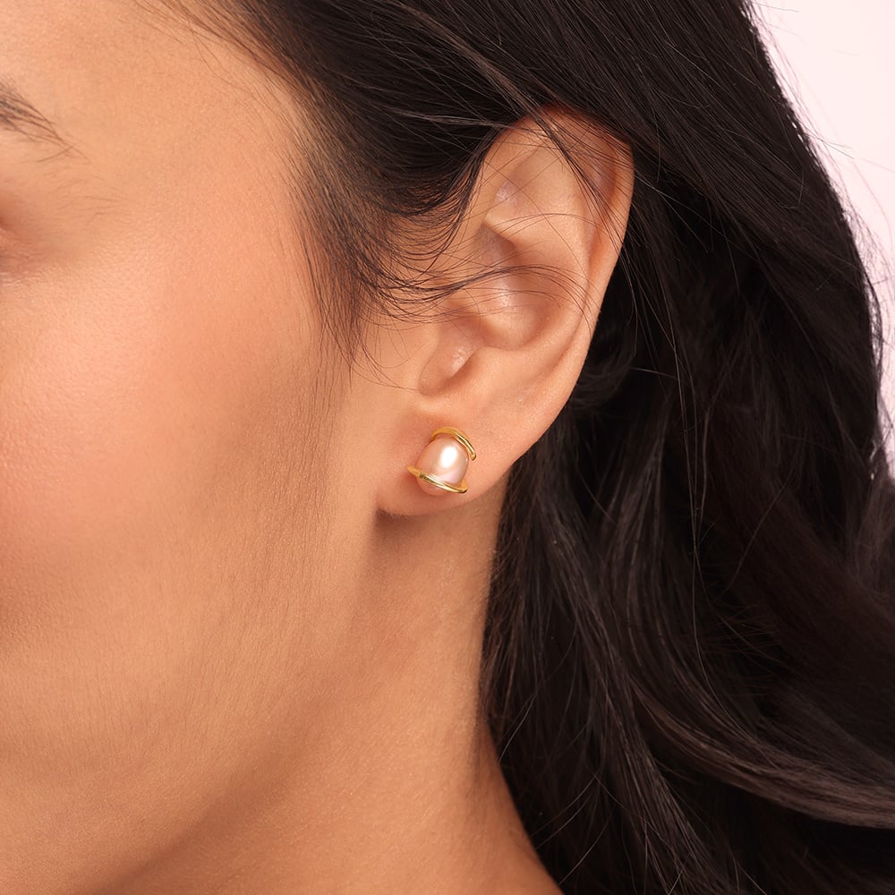 Graceful Allure 14 Kt Gold & Pearl Stud Earrings,,hi-res thumbnail 2