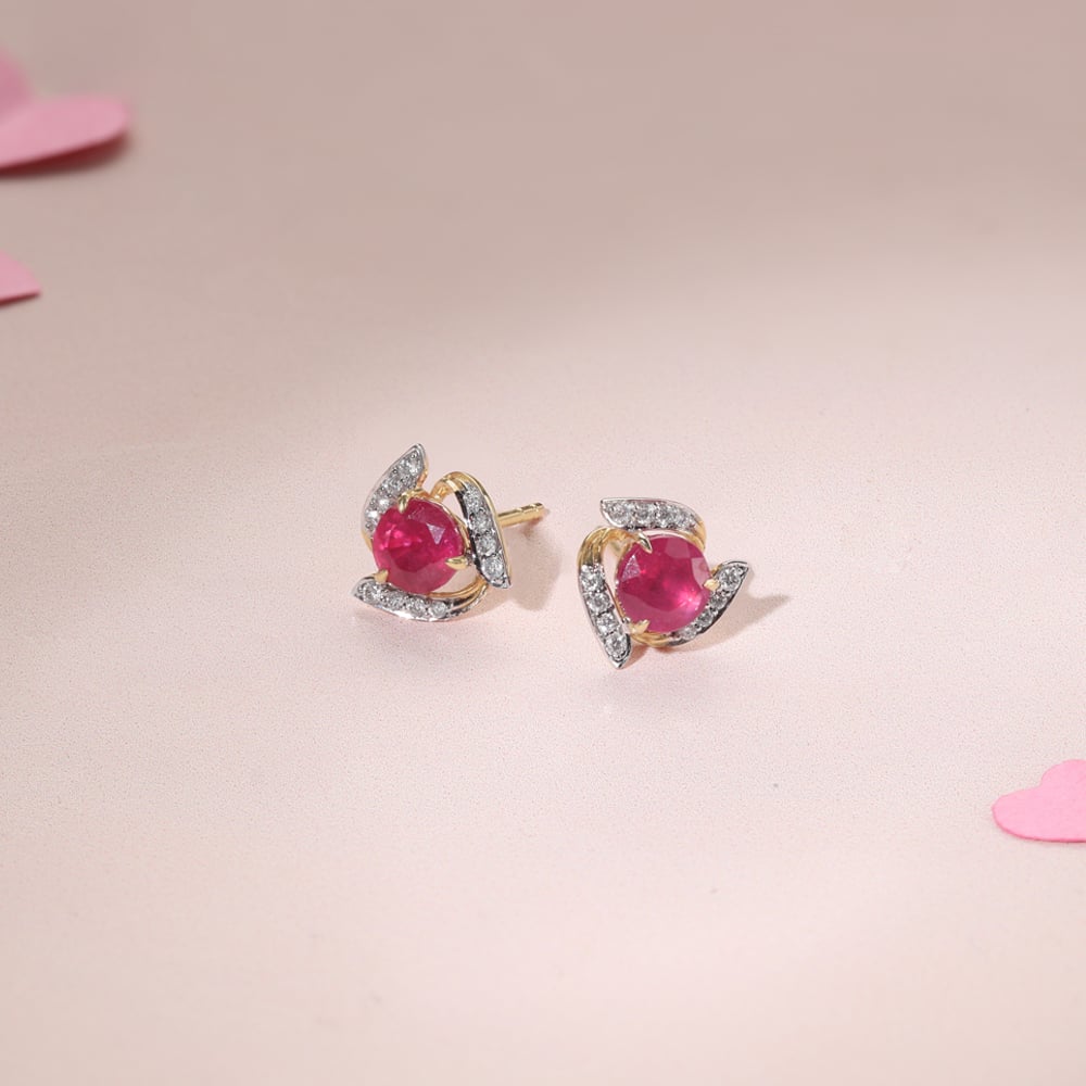 Ruby Rush Diamond & Gold Stud Earrings