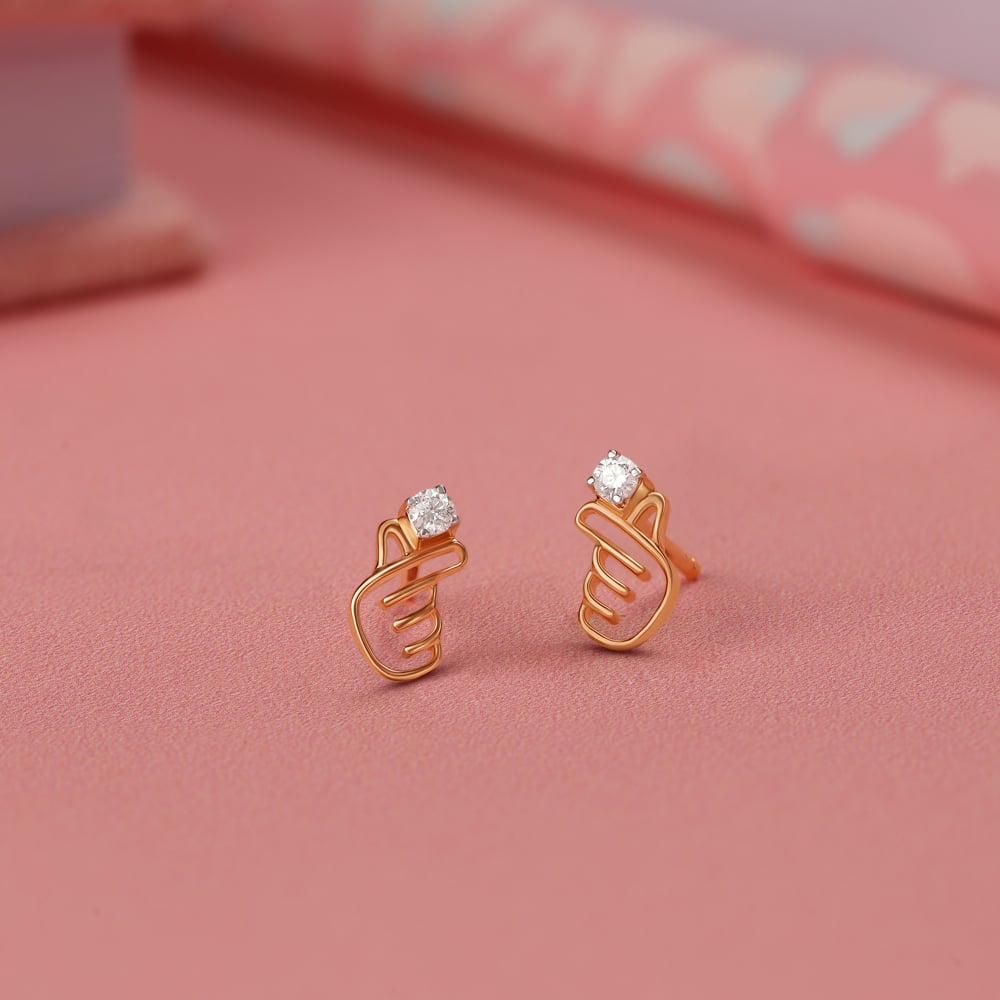 Korean Hearts 14KT Yellow Gold Stud Earrings