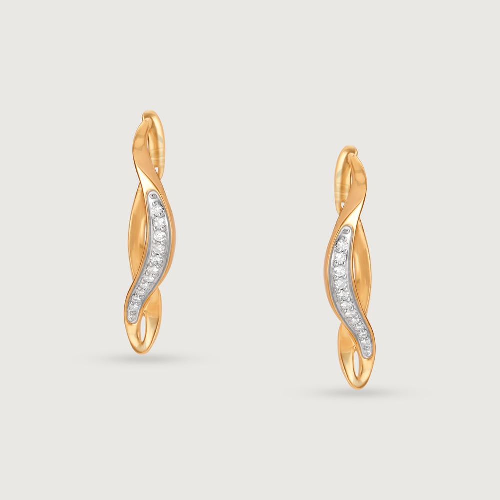 Serenity Curve 14 Kt Gold & Diamond Hoop Earrings,,hi-res thumbnail 3
