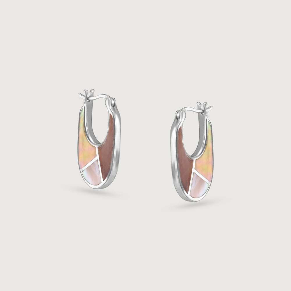 Playful Pastel Mother of Pearl Silver Hoop Earrings,,hi-res thumbnail 3