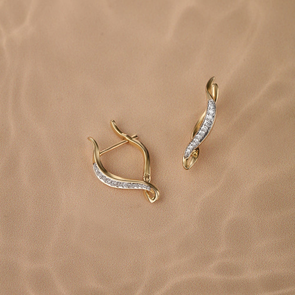 Serenity Curve 14 Kt Gold & Diamond Hoop Earrings,,hi-res thumbnail 1