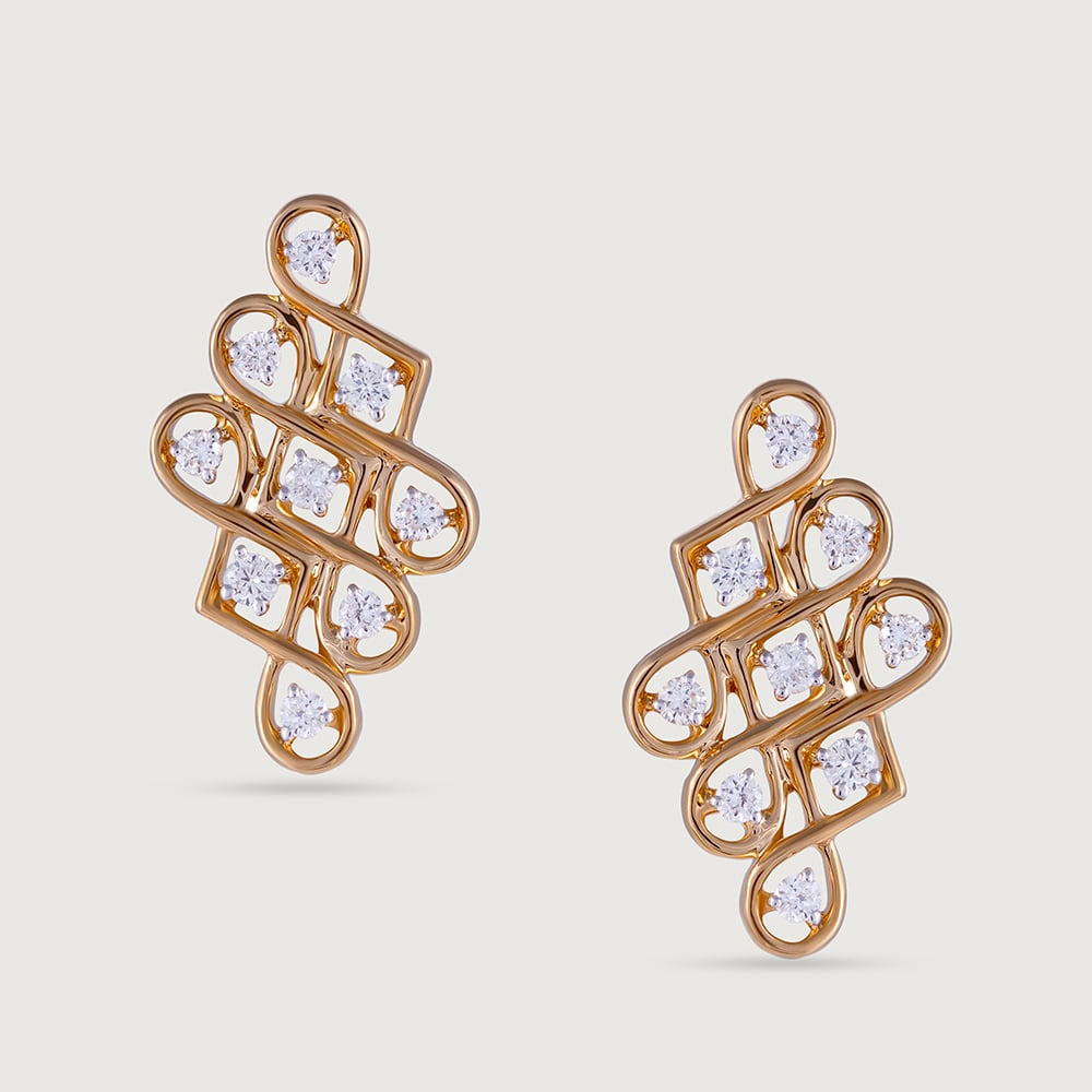 Kollam Wander Gold and Diamond Stud Earrings,,hi-res thumbnail 3