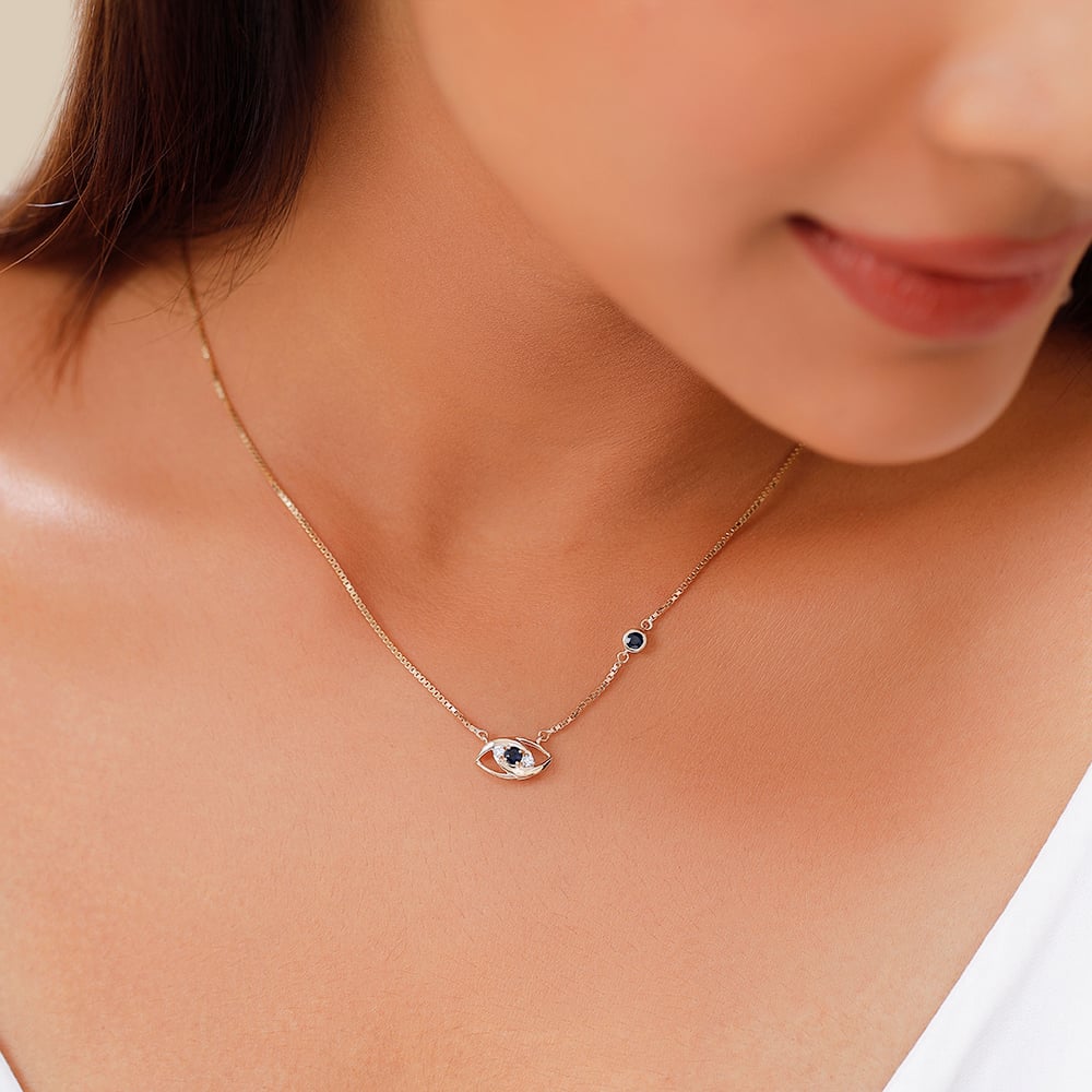 14KT Yellow Gold Sparkling Evil Eye Diamond Necklace,,hi-res thumbnail 1