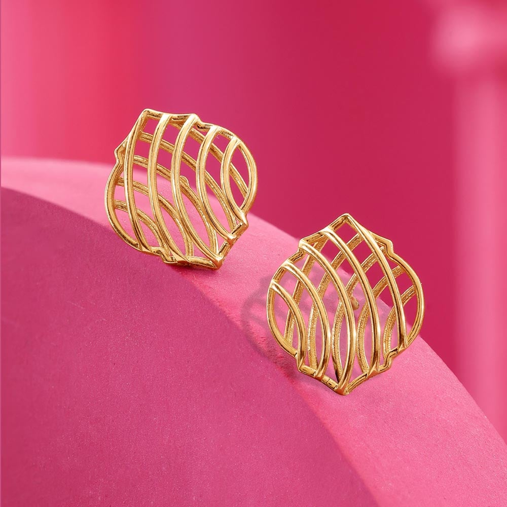 Bold Mesh Gold Stud Earrings,,hi-res thumbnail 1