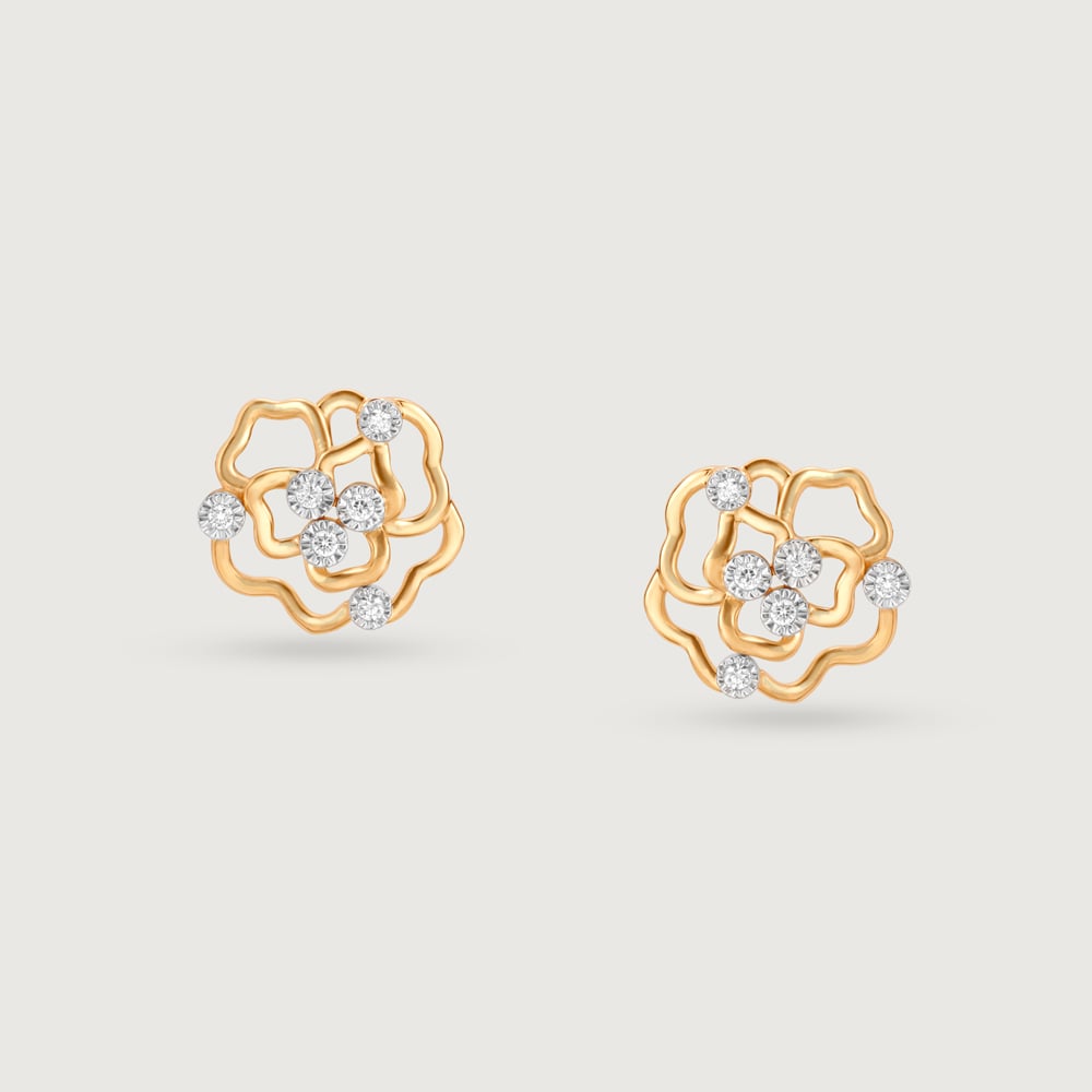 Blooming Radiance 14 Kt Gold & Diamond Stud Earrings,,hi-res thumbnail 3