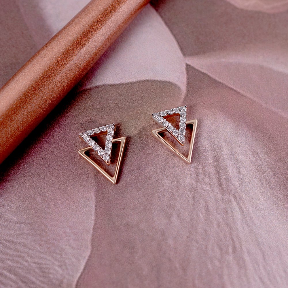 Geometric Sparkles Gold & Diamond Stud Earrings