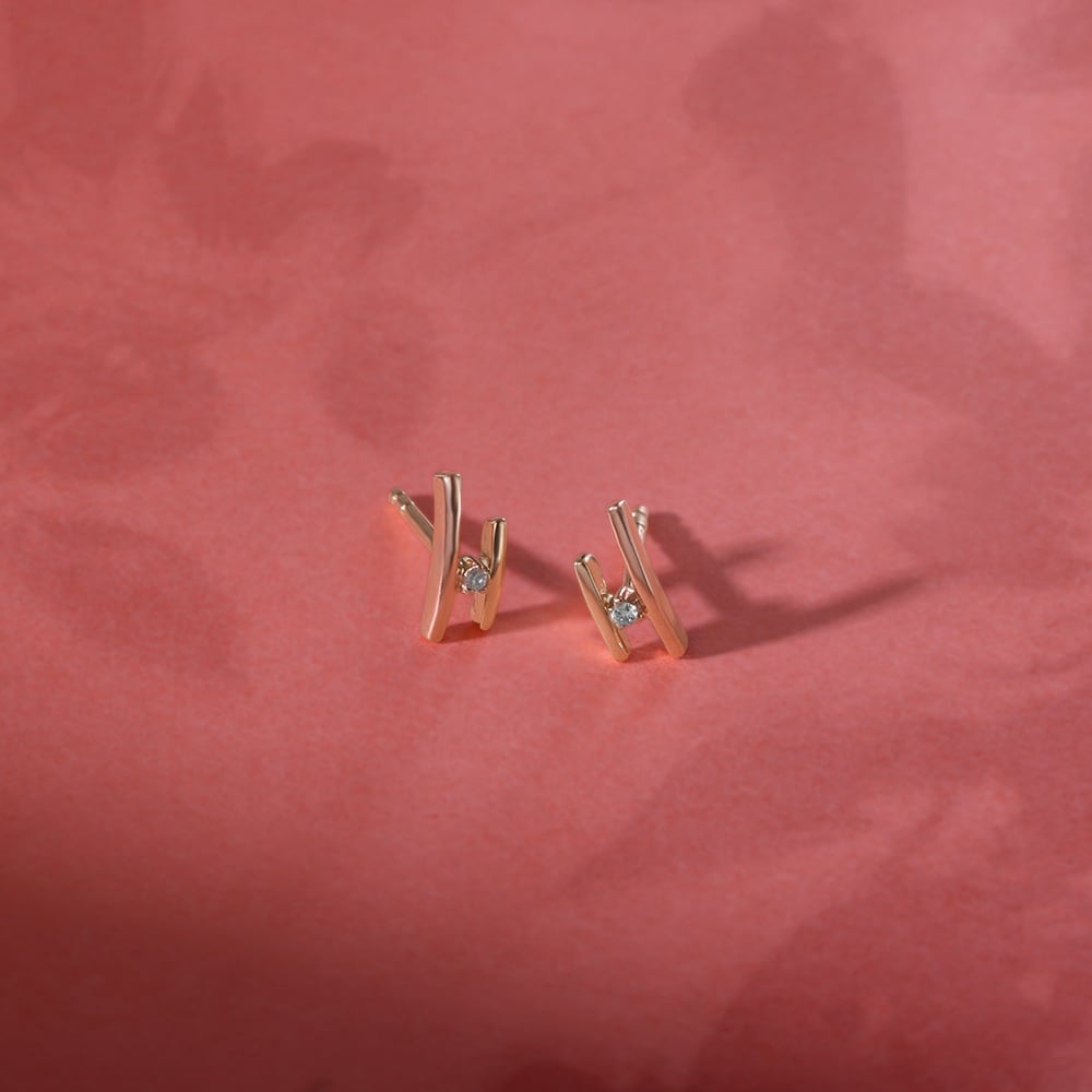Divine Duo 14KT Yellow & Rose Gold Diamond Stud Earrings
