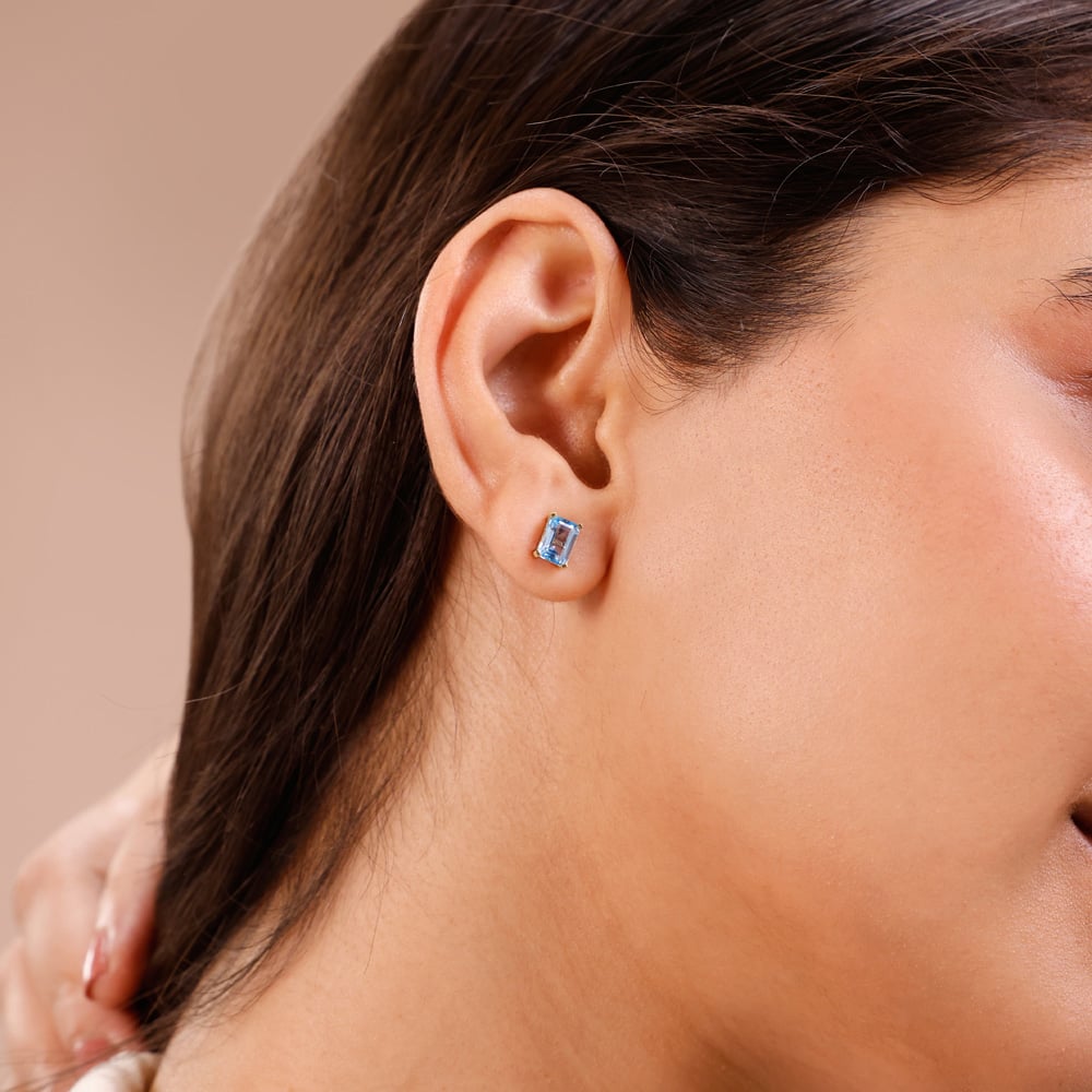 Chic Structured Blue Topaz Gold Stud Earrings,,hi-res thumbnail 2