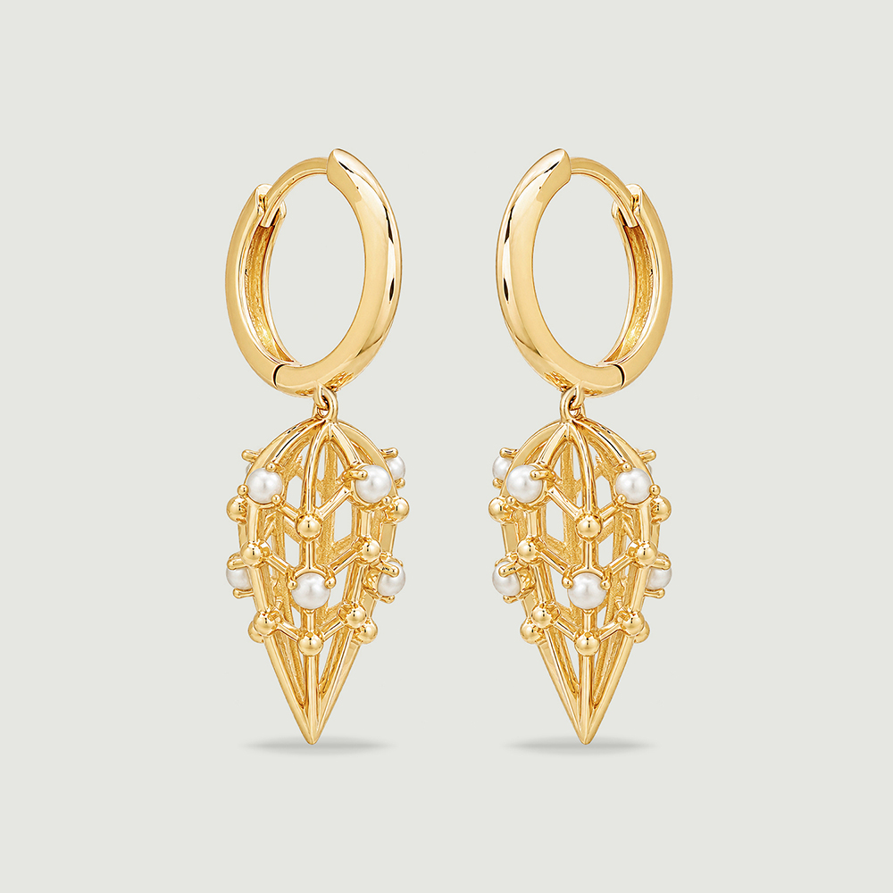 Graceful Pearl Gold Drop Earrings,,hi-res thumbnail 5