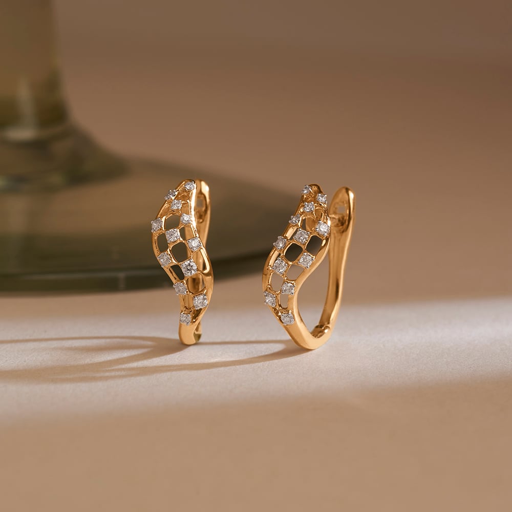 Edgy Checkered Diamond Hoop Earrings