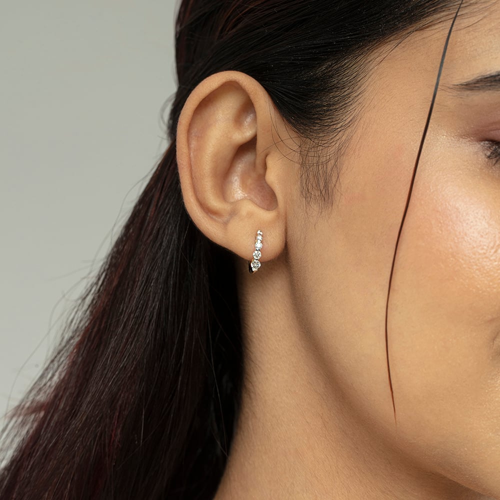 Radiant Shimmer Gold & Diamond Hoop Earrings,,hi-res thumbnail 2