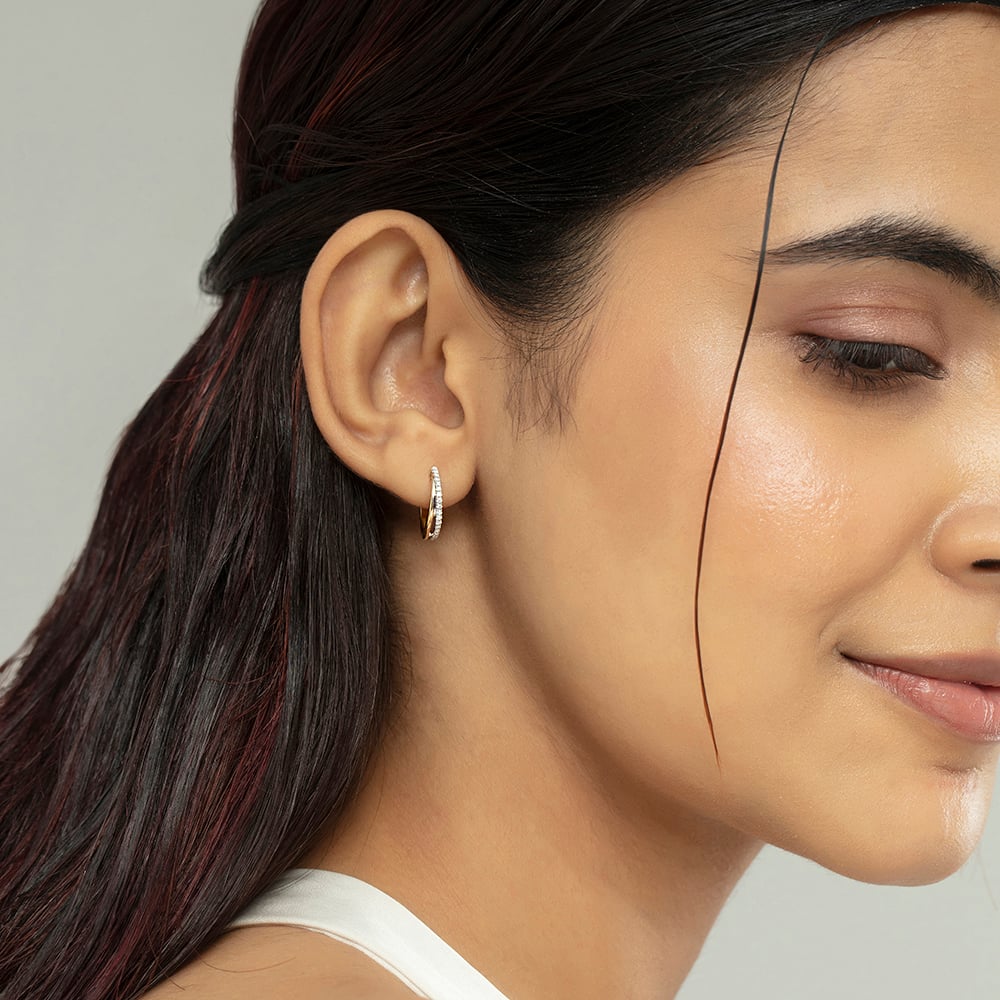 Elegant Radiant Gold & Diamond Hoop Earrings,,hi-res thumbnail 2