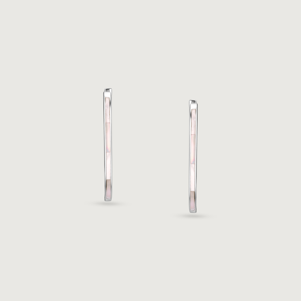 Subtle Geometric Mother of Pearl Silver Hoop Earrings,,hi-res thumbnail 5
