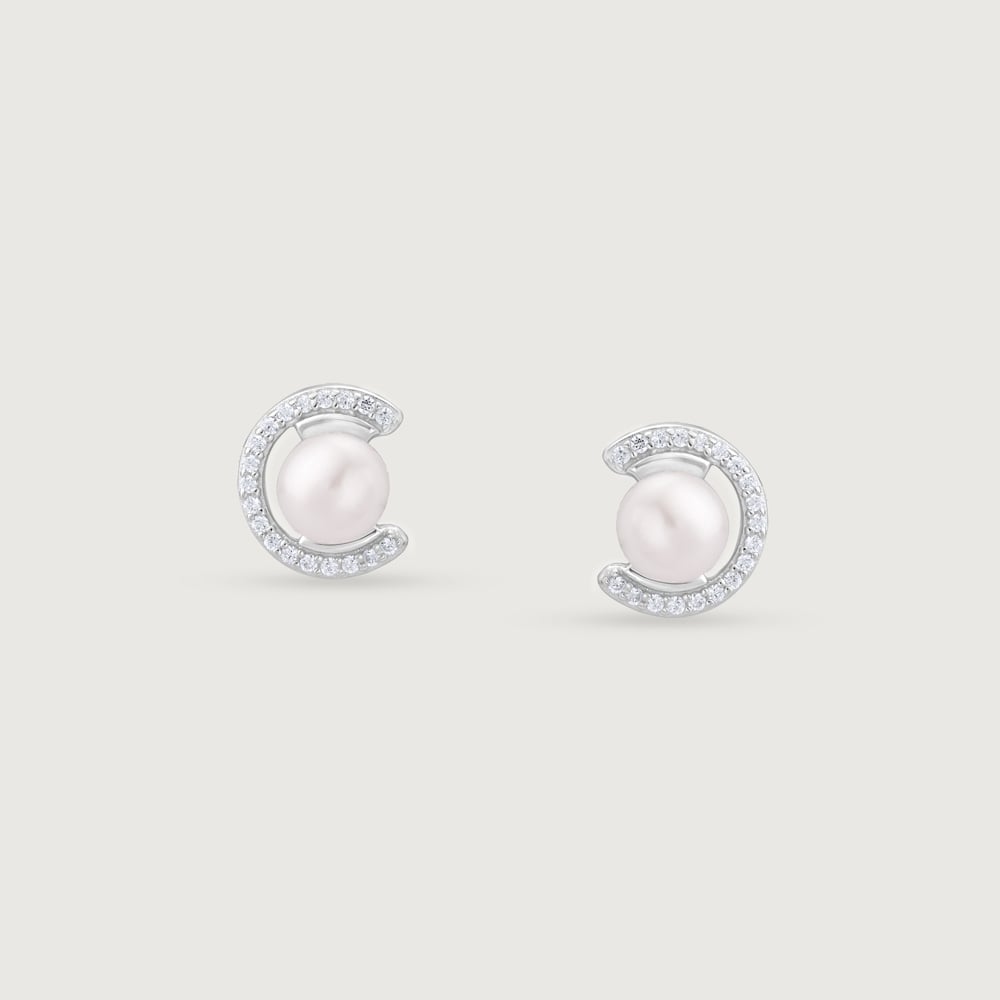 Dainty Crescent Silver Stud Earrings,,hi-res thumbnail 3