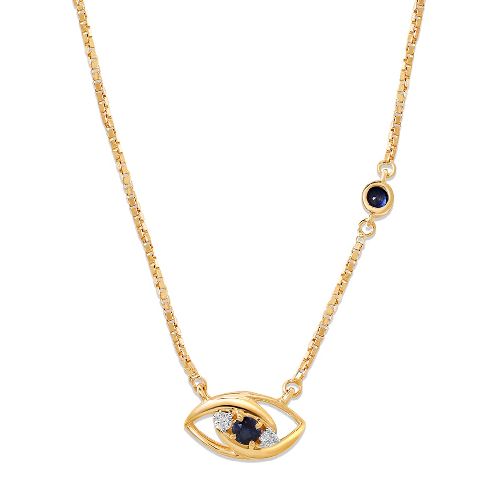 14KT Yellow Gold Sparkling Evil Eye Diamond Necklace,,hi-res thumbnail 3