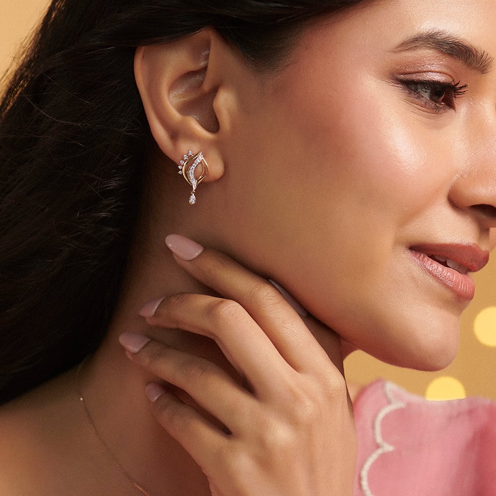 Rippled Glow Diamond Drop Earrings,,hi-res thumbnail 2
