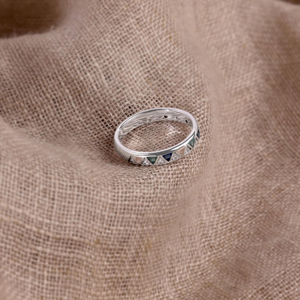 Graphic Colourful Mother of Pearl Silver Ring