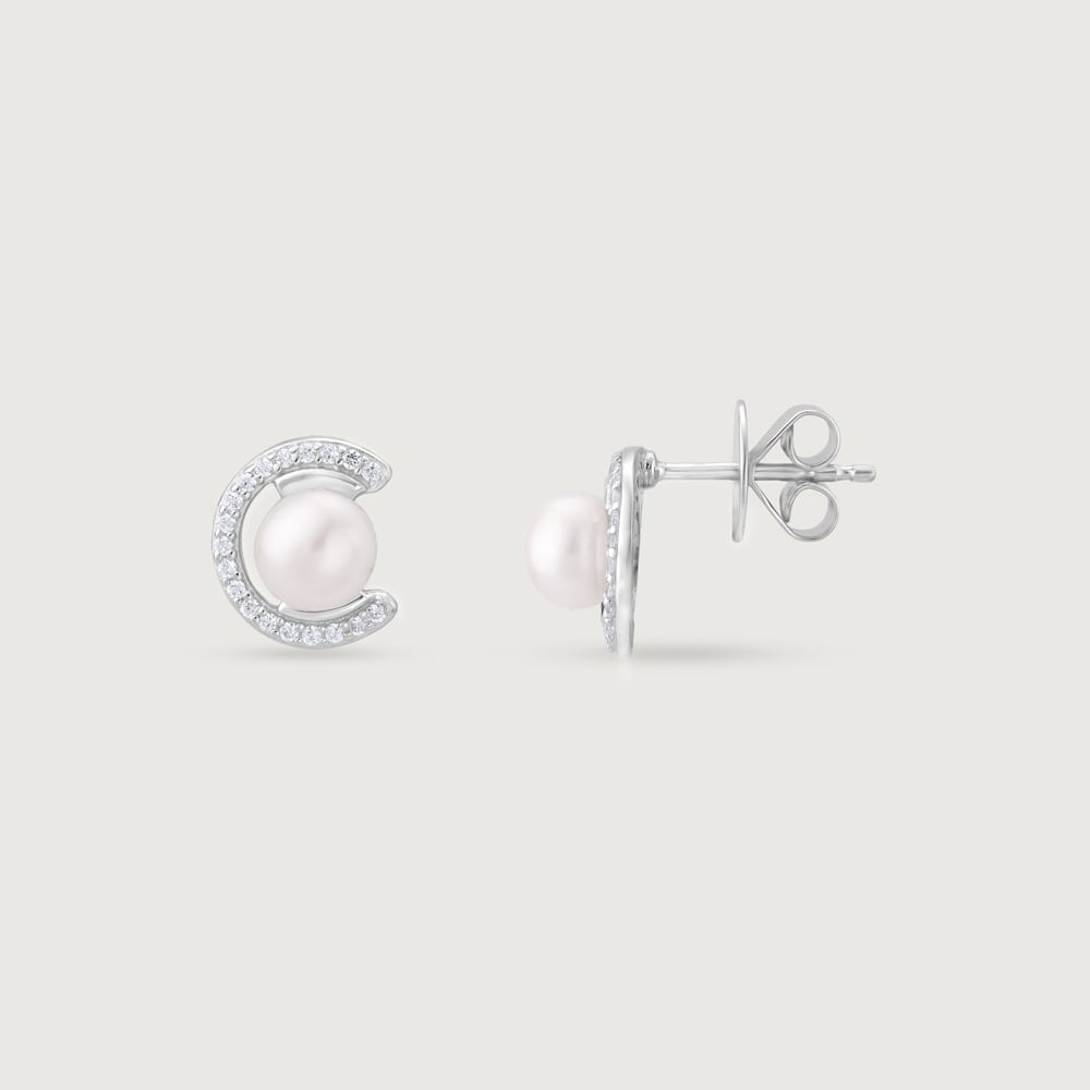 Dainty Crescent Silver Stud Earrings,,hi-res thumbnail 4