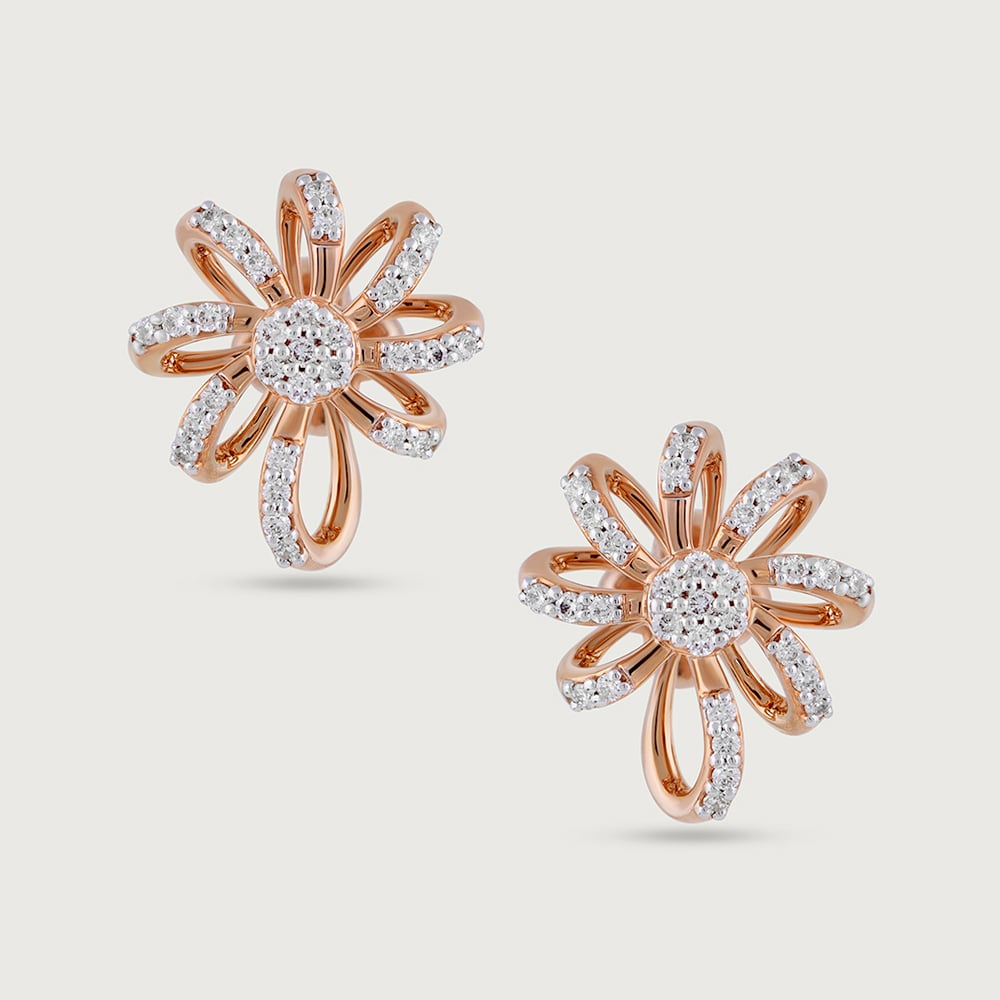 Sparkling Daisy Gold & Diamond Stud Earrings,,hi-res thumbnail 3