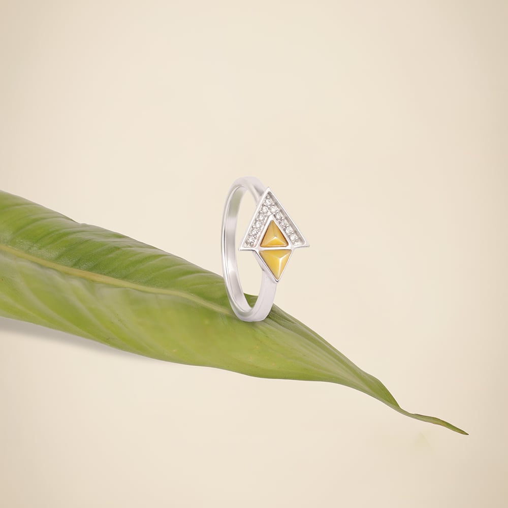 Bold Geometric Mother of Pearl Silver Ring