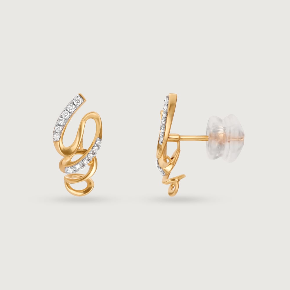 Swirling Breeze 14 Kt Gold & Diamond Stud Earrings,,hi-res thumbnail 4