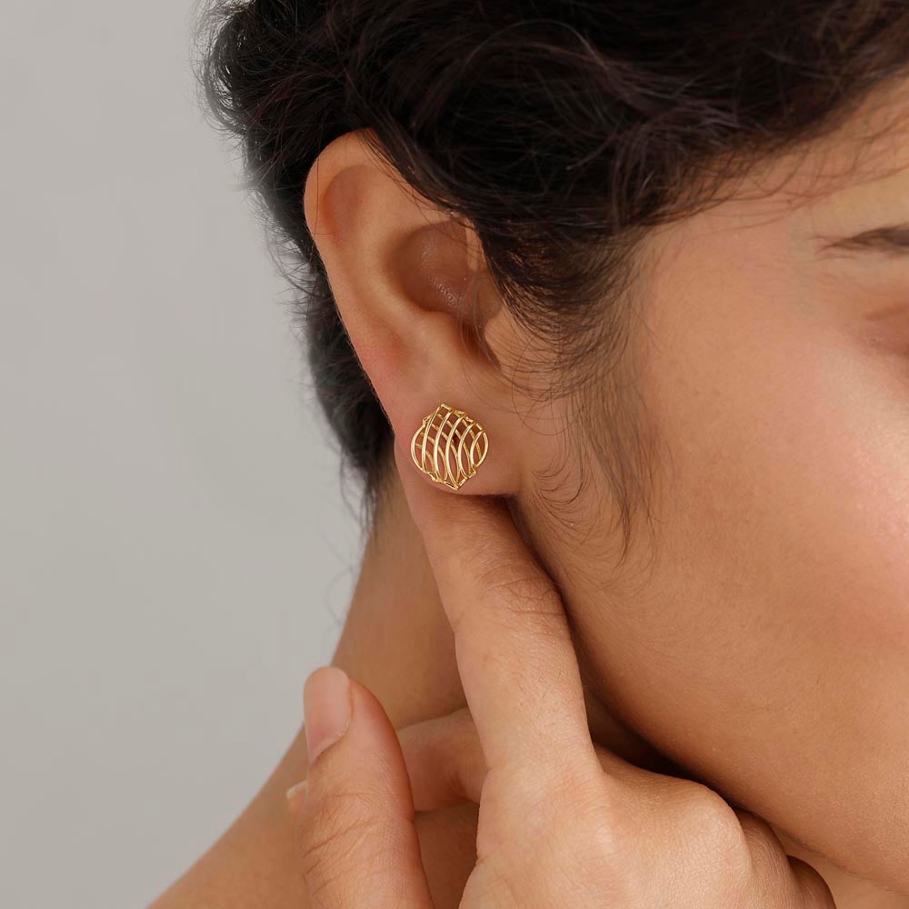 Bold Mesh Gold Stud Earrings,,hi-res thumbnail 2