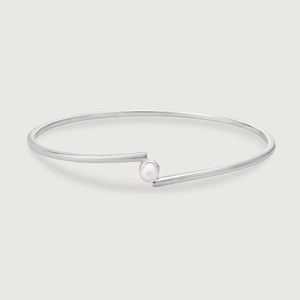 Minimal Glow Pearl Silver Bangle,,hi-res thumbnail 3