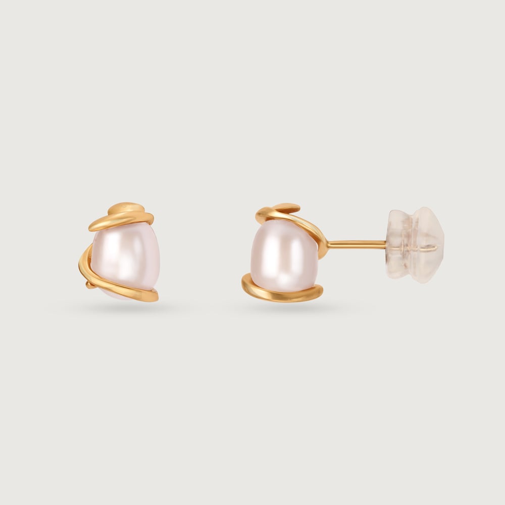 Graceful Allure 14 Kt Gold & Pearl Stud Earrings,,hi-res thumbnail 4