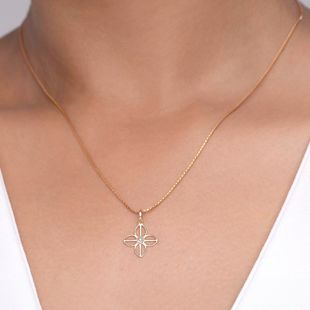 Elegant Floral Gold & Diamond Pendant,,hi-res thumbnail 2