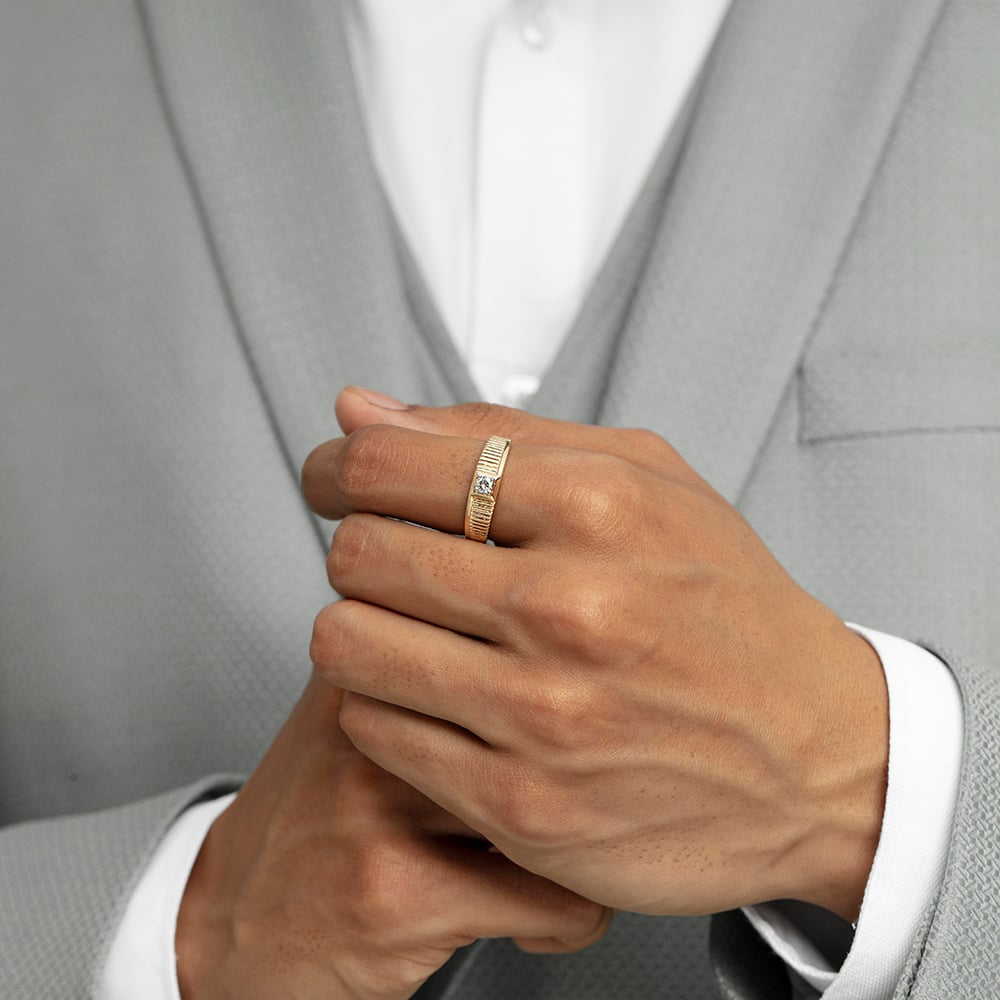Grid Vibe Gold & Diamond Ring for Men,,hi-res thumbnail 2