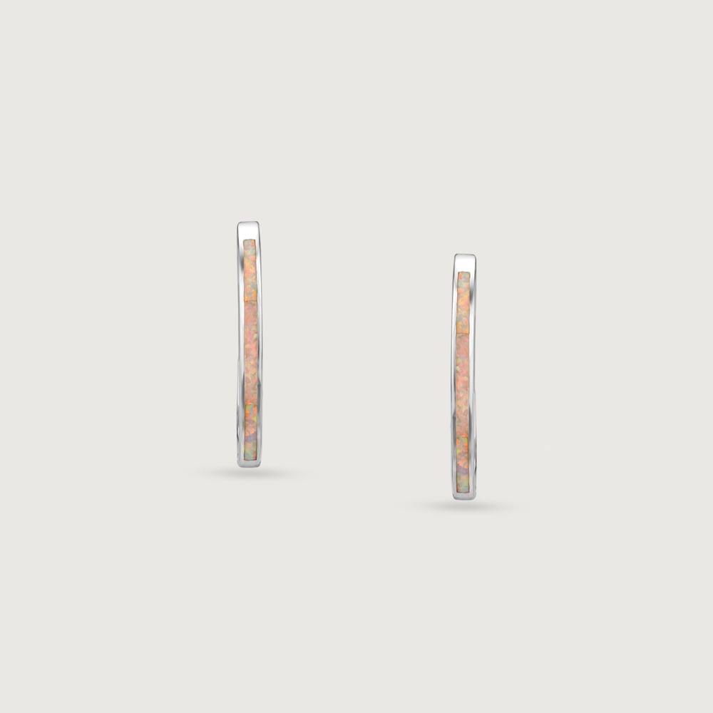 Sleek Luminous Opal Silver Hoop Earrings,,hi-res thumbnail 5