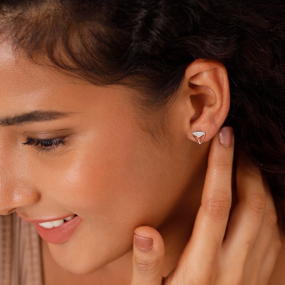 14kt White And Rose Gold Diamond Stud Earrings
