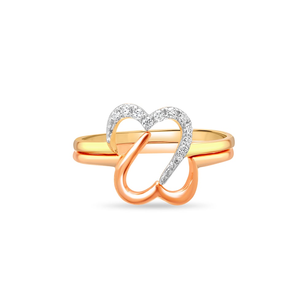 14KT Yellow and Rose Gold Connected Hearts Diamond Ring,,hi-res thumbnail 2