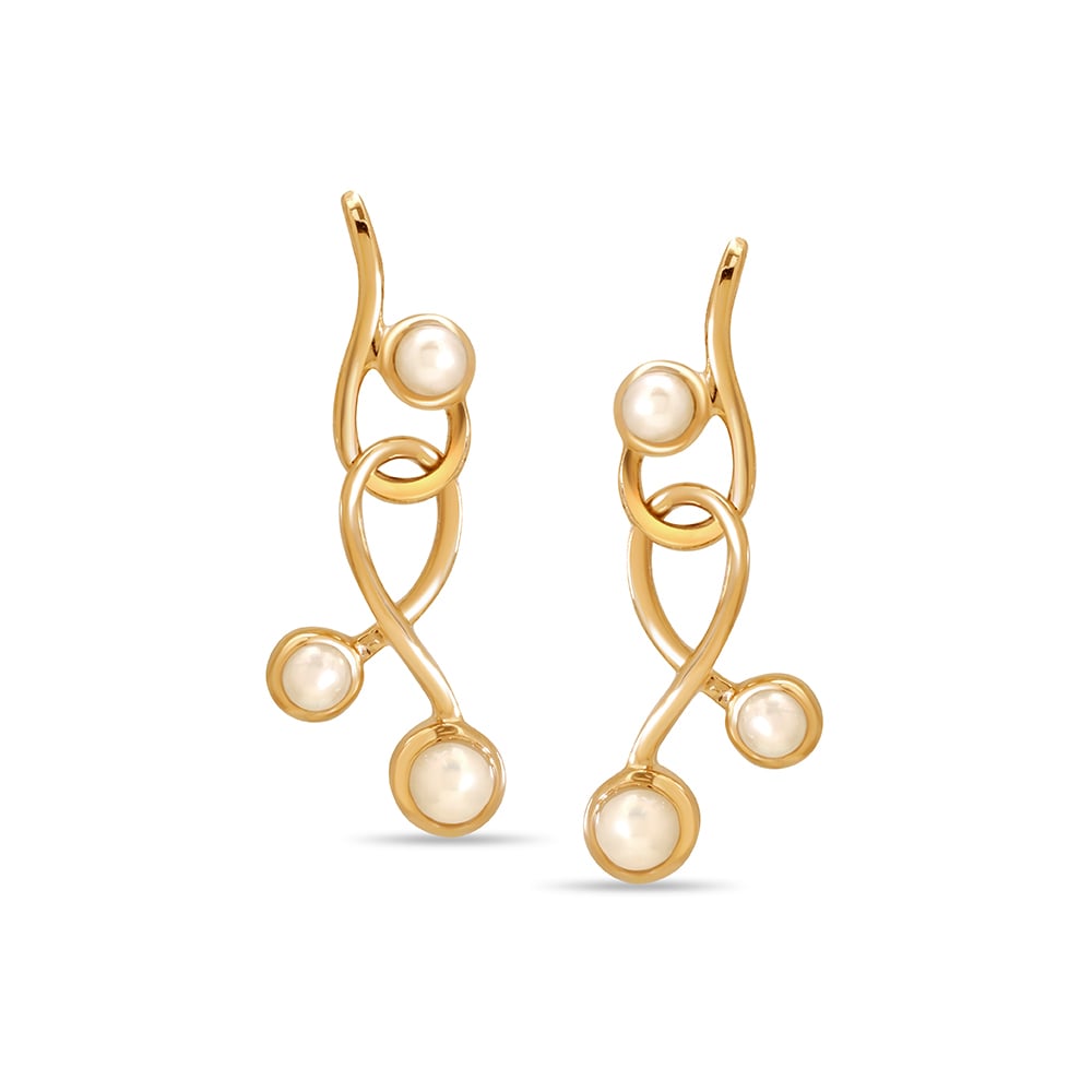 14KT Yellow Gold Elegant Swirls Pearl Drop Earrings
