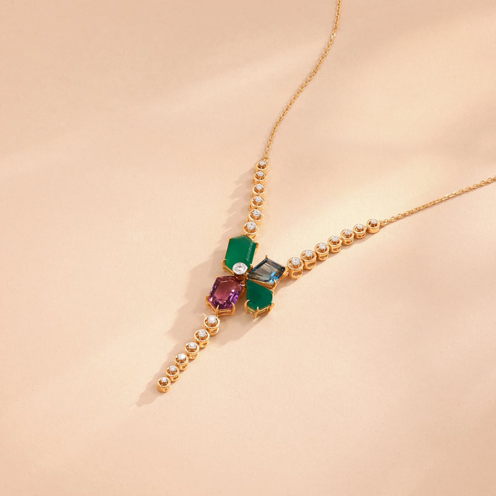 Vibrant Layered Amethyst Onyx and Topaz Necklace