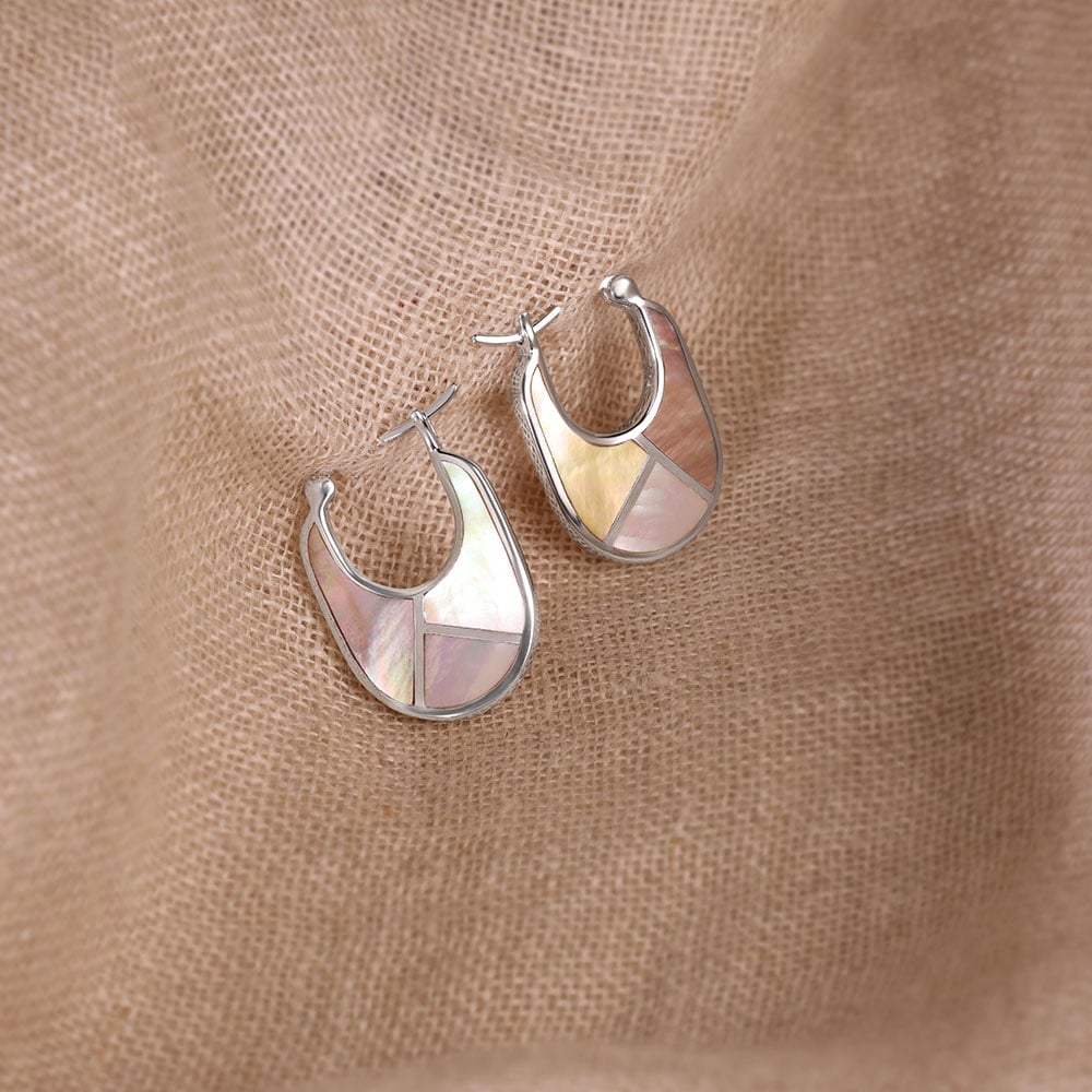 Playful Pastel Mother of Pearl Silver Hoop Earrings