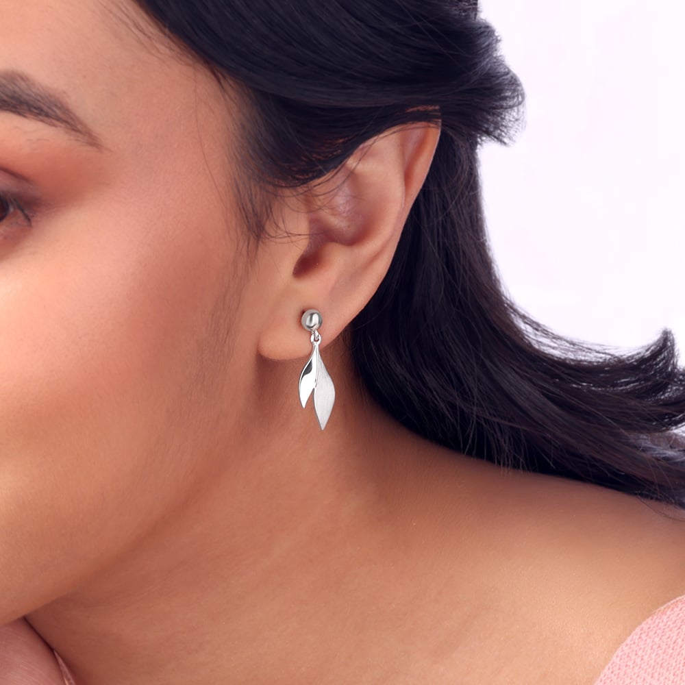 Sleek Edge Silver Drop Earrings,,hi-res thumbnail 2