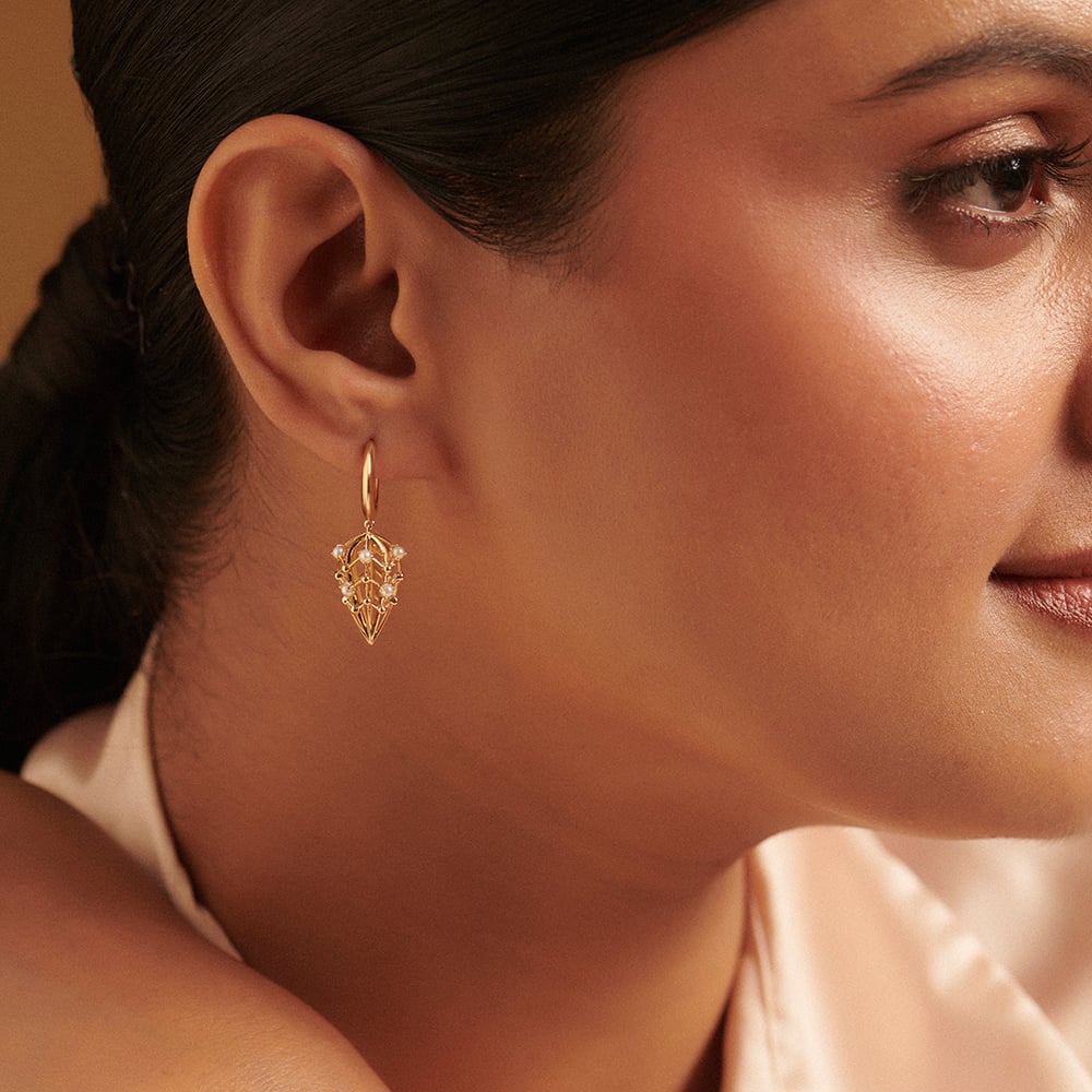 Graceful Pearl Gold Drop Earrings,,hi-res thumbnail 2